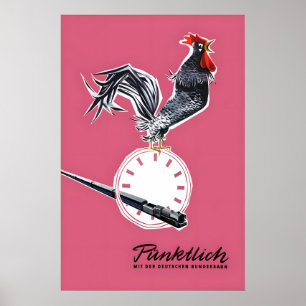 Vintage German Railways Poster Punctual with the