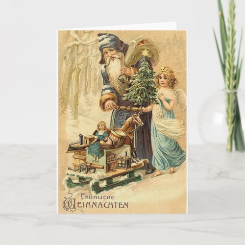 Vintage German Santa And Angel Christmas Card