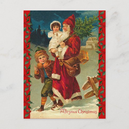 Vintage  German Santa and Kids Postcard