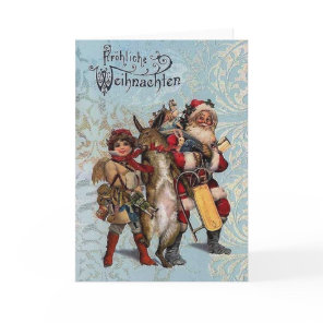 Vintage German Santa And Rabbit Christmas Card