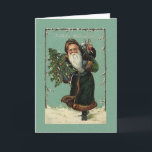 Vintage German Santa Christmas Card<br><div class="desc">Vintage / Victorian Christmas greeting card.  Lovely German Santa Claus carrying a tree and a sack of toys!  Fröhliche Weihnachten!  Frohliche Weihnachten!</div>