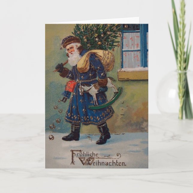 Vintage German Santa Christmas Greeting Card (Front)