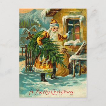 Vintage German Santa In Yellow Holiday Postcard by xmasstore at Zazzle