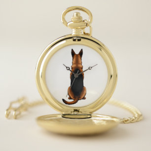 Vintage German Shepherd Back View Dog Illustration Pocket Watch