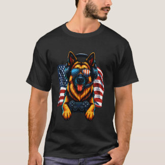 Vintage German Shepherd Dog Patriotic Gaming Ameri T-Shirt
