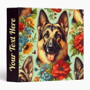 Vintage German Shepherd Floral 3 Ring Binder