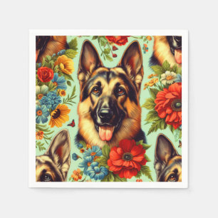 Vintage German Shepherd Floral Napkins
