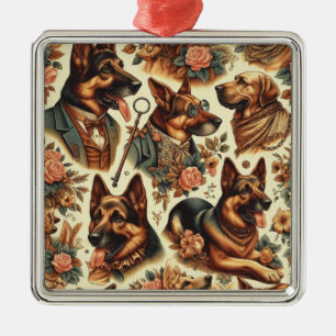 Vintage German Shepherd Illustration Metal Ornament