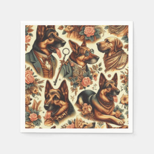 Vintage German Shepherd Illustration Napkins