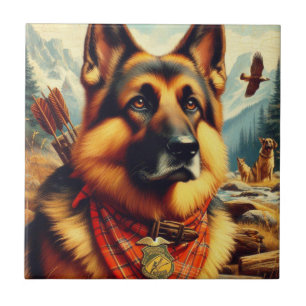Vintage German Shepherd Painting Ceramic Tile