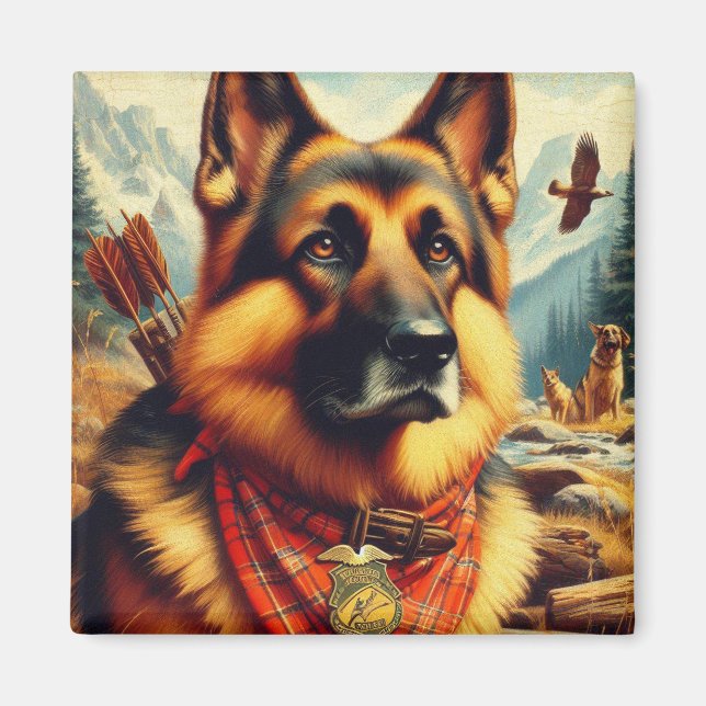Vintage German Shepherd Painting Magnet (Front)