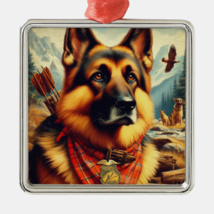 Vintage German Shepherd Painting Metal Ornament