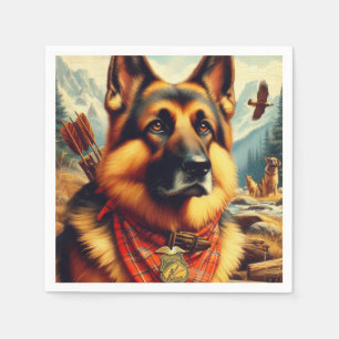 Vintage German Shepherd Painting Napkins