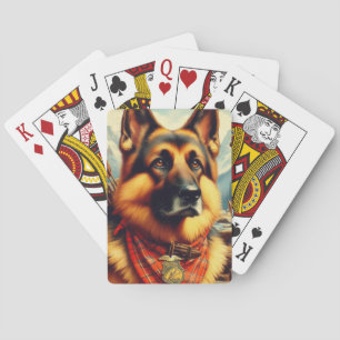 Vintage German Shepherd Painting Poker Cards