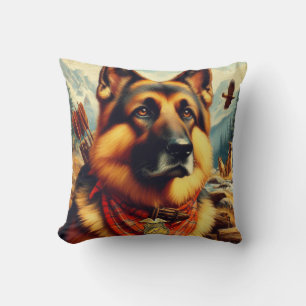 Vintage German Shepherd Painting Throw Pillow