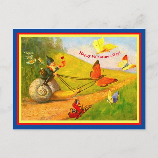 Vintage German Valentine Gnome Cute Altered Copy Postcard (Front)