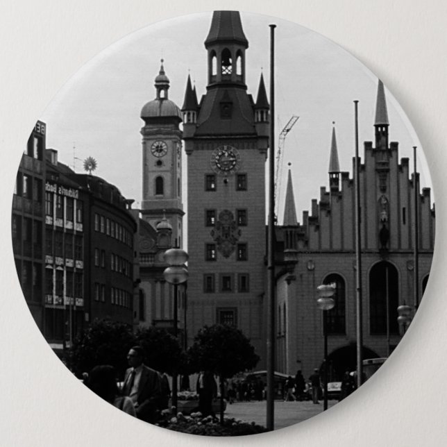 Vintage Germany Munich Church Marienplatz 1970 Button (Front)