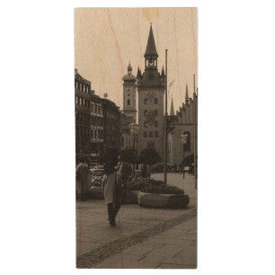 Vintage Germany Munich Church Marienplatz Case-Mat Wood Flash Drive