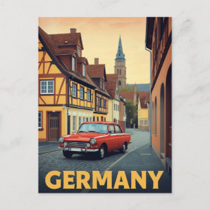 Vintage Germany Red Car Travel Poster Art Postcard