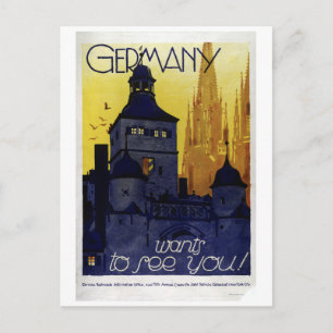 Vintage Germany Wants to See You Cars Travel Postcard