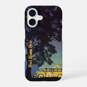 Vintage Germany, Yellow Bus at Night, Travel Art iPhone 16 Case