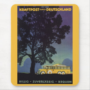 Vintage Germany, Yellow Bus at Night, Travel Art Mouse Pad