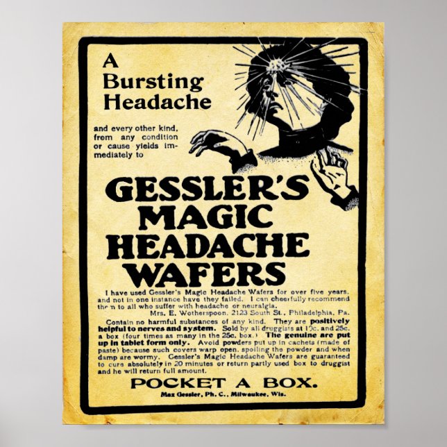 Vintage Gesslers Magic headache Wafers Print (Front)