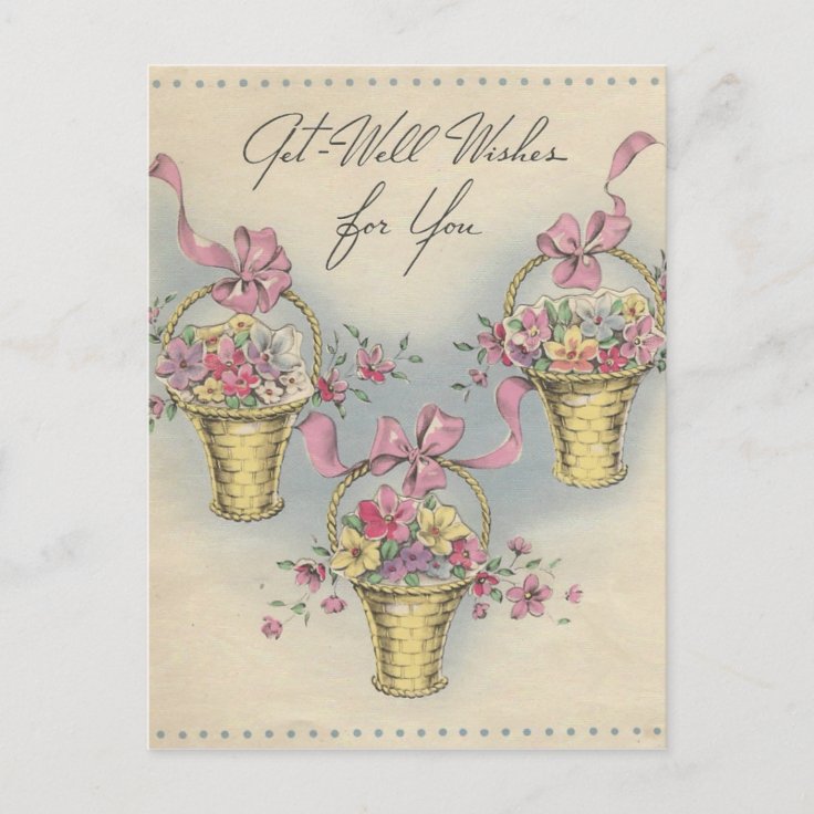 Vintage Get Well Baskets 1 Postcard Zazzle