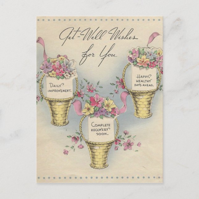 Vintage Get Well Baskets 2 Postcard (Front)