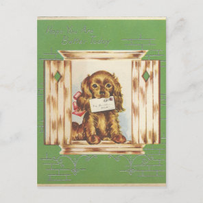 Vintage Get Well Dog With Letter Postcard