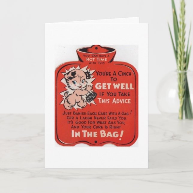 Vintage Get Well - Hot Water Bag Wish, Card (Front)