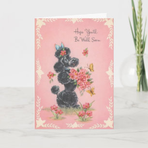 Vintage Get Well - Poodle Brings Flowers Card