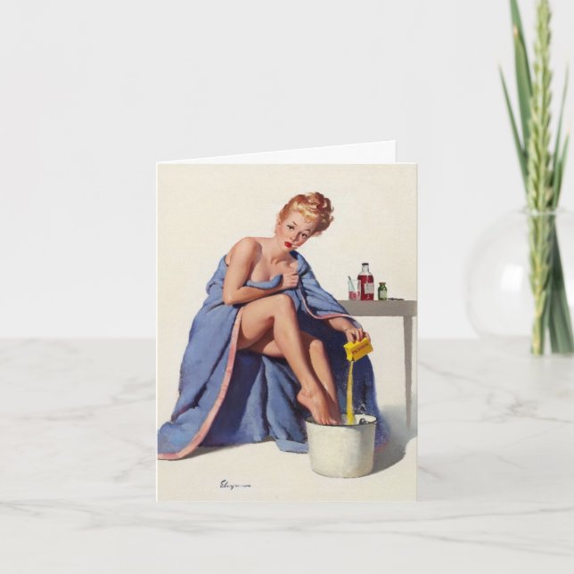 Vintage Get Well Soon Pinup Girl Art Card (Front)