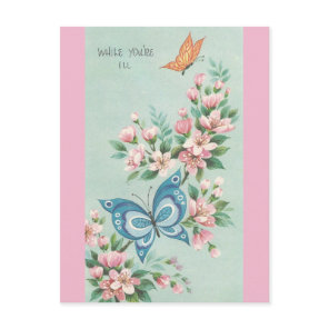 Vintage Get Well With Butterflies Postcard
