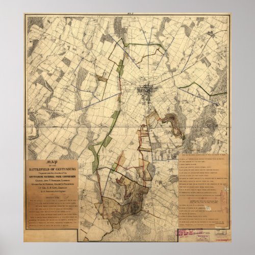 Vintage Gettysburg Battlefield Map 1898 Poster