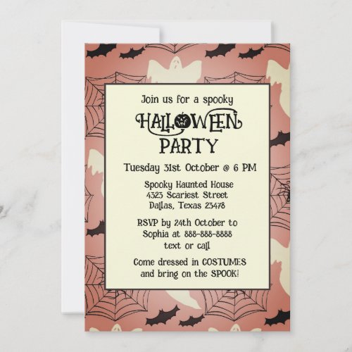 Vintage Ghost Bats Halloween Party Invitation