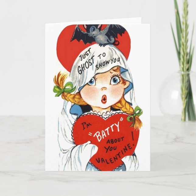 Vintage Ghost Batty Valentine Holiday Card (Front)