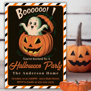 Vintage Ghost Bursting From Pumpkin Halloween Invitation