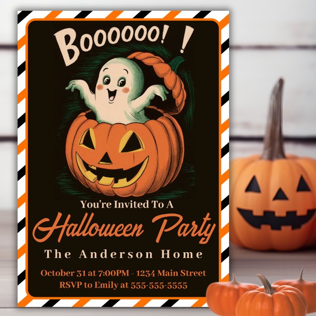 Vintage Ghost Bursting From Pumpkin Halloween Invitation (Vintage Ghost Bursting From Pumpkin Halloween Invitation)