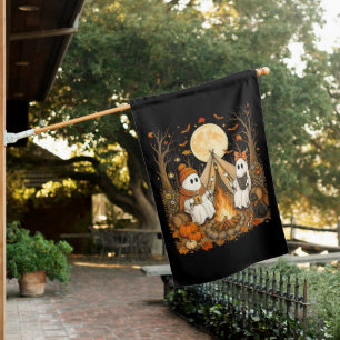 Vintage Ghost Campfire Camping Autumn Halloween House Flag