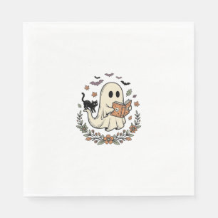 Vintage Ghost Cat Halloween Floral Vector Design_1 Napkins