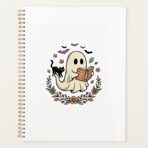 Vintage Ghost Cat Halloween Floral Vector Design_1 Planner