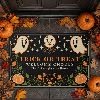 Vintage Ghost Cat Pumpkin Halloween Doormat