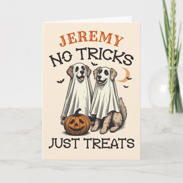 Vintage Ghost Dogs Trick or Treat Funny Halloween Holiday Card (Front)