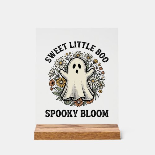 Vintage Ghost Floral Cute Halloween Boo Bouquet_1 Acrylic Sign