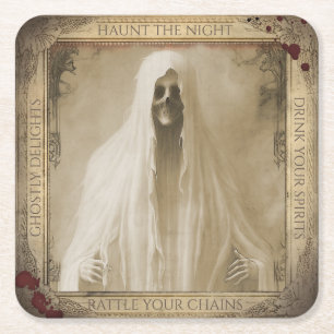 Vintage Ghost Halloween Creepy Square Paper Coaster