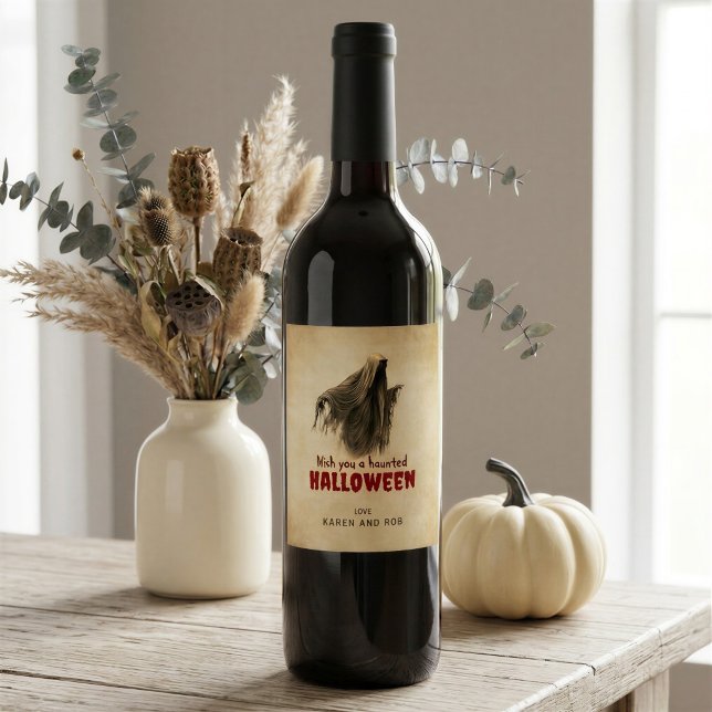Vintage Ghost Halloween Personalized Wine Label (Creator Uploaded)