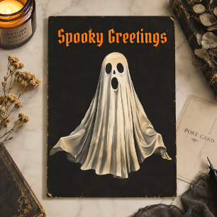 Vintage Ghost Halloween Spooky Season Postcard