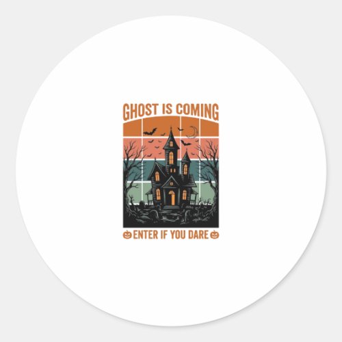 Vintage Ghost Is Coming Haunted House Halloween De Classic Round Sticker