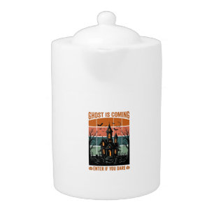 Vintage Ghost Is Coming Haunted House Halloween De Teapot